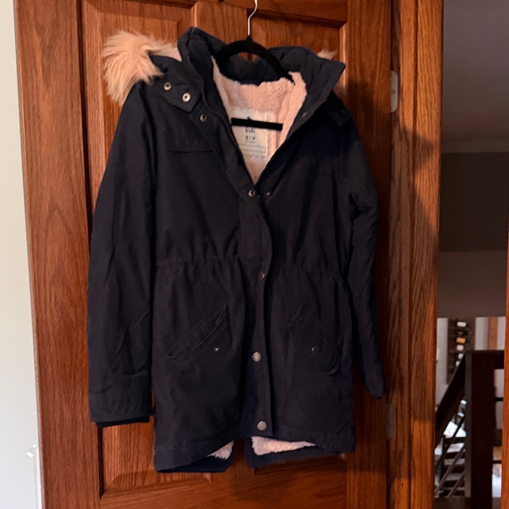 Abercrombie Kids Navy Parka | Sherpa Lined | Faux Fur Hood | Size 13/14